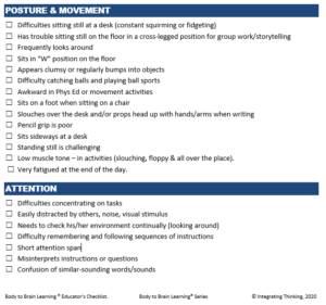 Body to Brain Learning Educator's Checklist sample